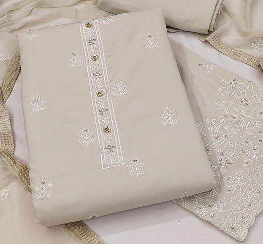 Grey Georgette Dress Function And Wedding Wear Semi Stitched Matrials For Women