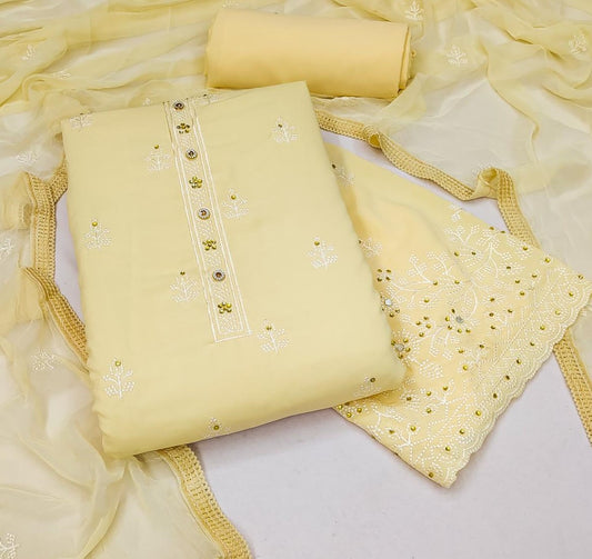 Yellow Georgette Dress Function And Wedding Wear Semi Stitched Matrials For Women