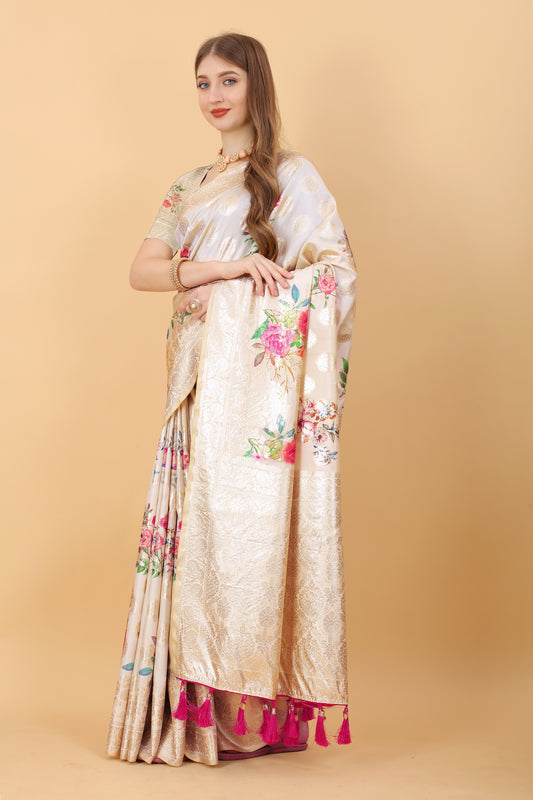 Vsaree Pink Nylon Silk And Zari weaving Saree With Designer Border And Blouse