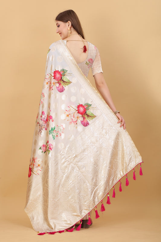 Vsaree Red Nylon Silk And Zari weaving Saree With Designer Border And Blouse