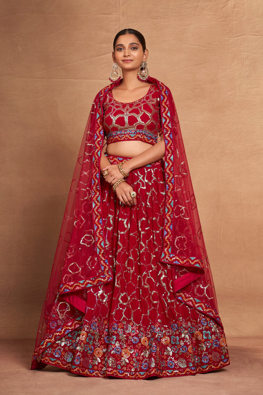 جورجيت نسائي بالترتر والتطريز مصمم الأعمال LEHENGA CHOLI