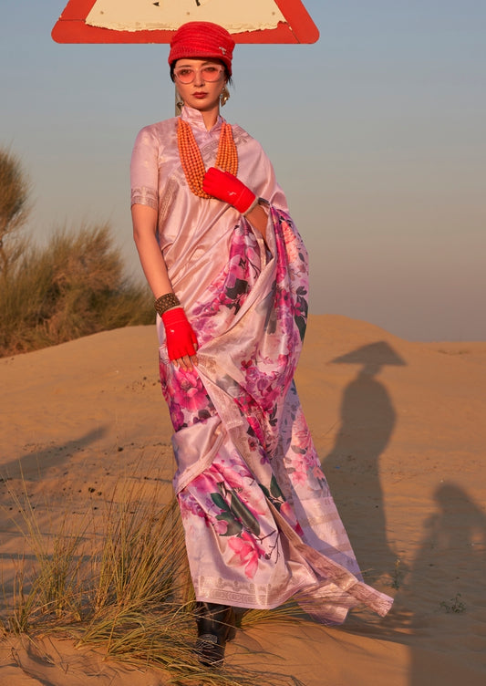 Vsaree Baby Pink Banarasi Silk Designer Saree With Banarasi Border And Blouse