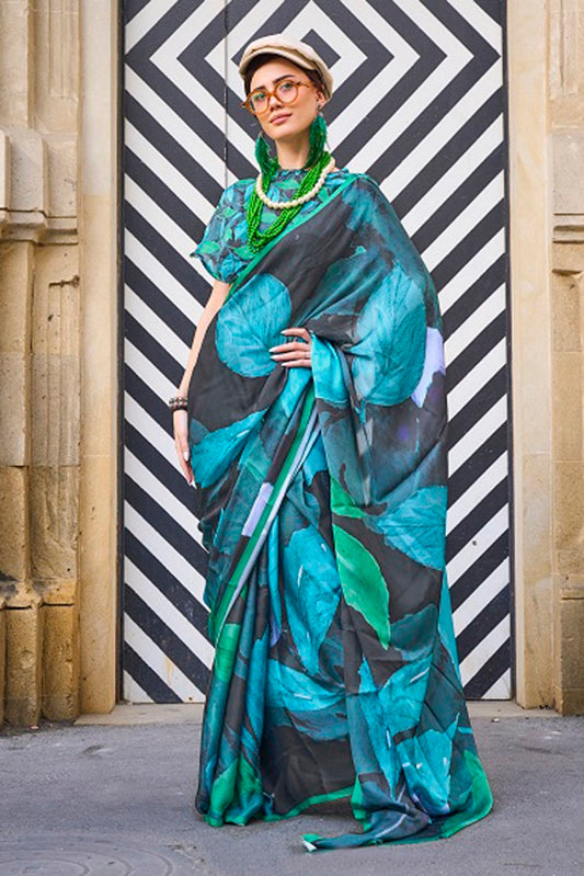 Vsaree Blue Banarasi Silk Designer Saree With Banarasi Border And Blouse