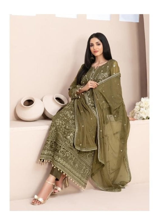 وظيفة وملابس الزفاف النمط الباكستاني التطريز جورجيت النقي مواد اللباس شبه مخيط