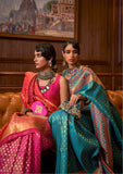 Kanchipuram Silk  Traditional Double Color Contrast Matching Concept And Design Golden Zari Weaving Border Saree With Designer Pallu And Zari Weaving Blouse
