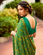 Vsaree Parrot Green Banglory Designer And Printed Work With Georgette Saree And Heavy Rich Pallu