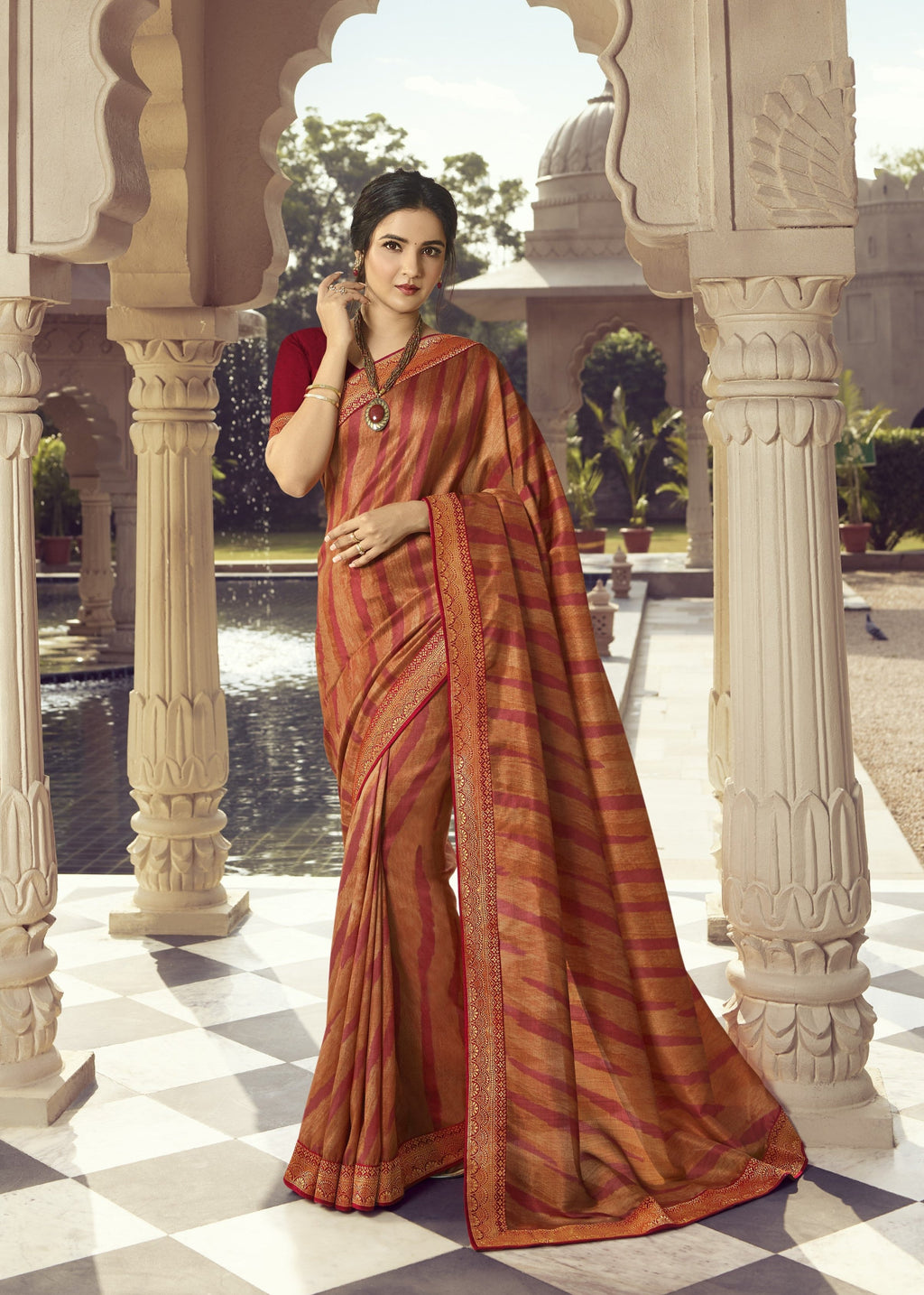 Vsaree Red Banglori Printed Pallu And Designer Border Saree With Banglori Blouse For Women