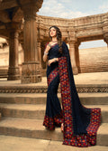 Vsaree Dark Blue Georgette Printed Saree And Designer Border With Georgette Bouse For Women