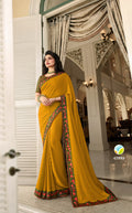 Vsaree Yellow Satin Banglori Printed And Designer Border Saree With Banglori Blouse For Women