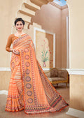 Vsaree Orange Soft Cotton Printed Saree With Heavy Border And Designer Saree And Blouse