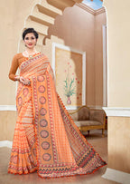 Vsaree Orange Soft Cotton Printed Saree With Heavy Border And Designer Saree And Blouse