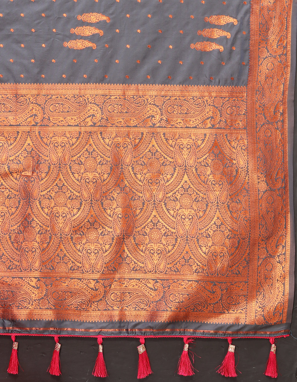 Vsaree Dark Grey Soft Silk Saree With Heavy Rich Pallu And Zari Weaving Work With Blouse