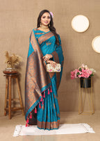 Vsaree Sky Blue Soft Silk Saree With Heavy Rich Pallu And Zari Weaving Work With Blouse