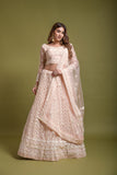 شبكة زفاف نسائية باللون الخوخي مطرزة بخيوط كانثا اللزجة، LEHENGA CHOLI 
