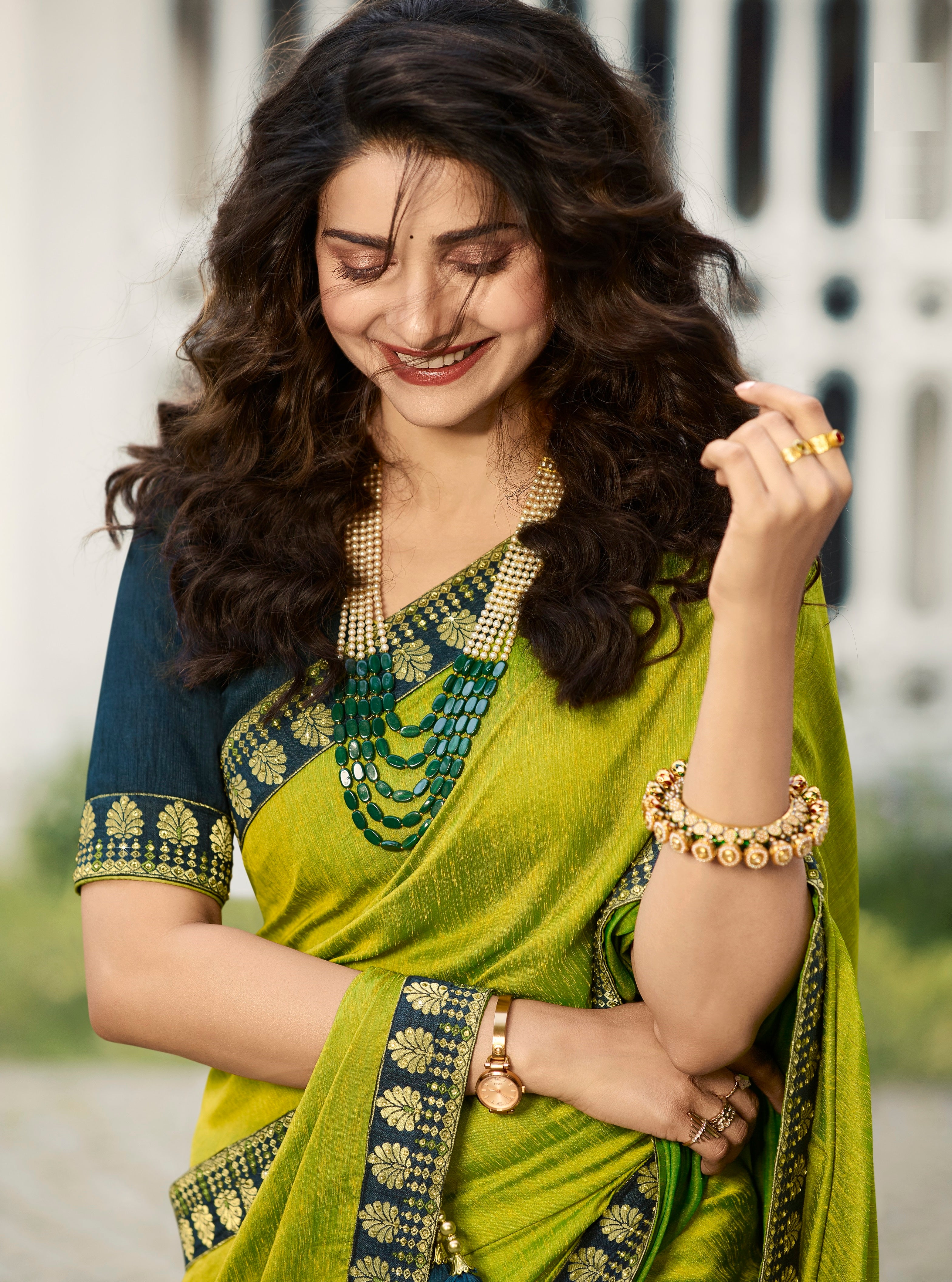 Vsaree Olive Banglori Printed And Designer Border Saree With Banglori Blouse For Women