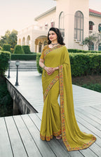 Vsaree Lemon Satin Banglori Printed And Designer Border Saree With Banglori Blouse For Women