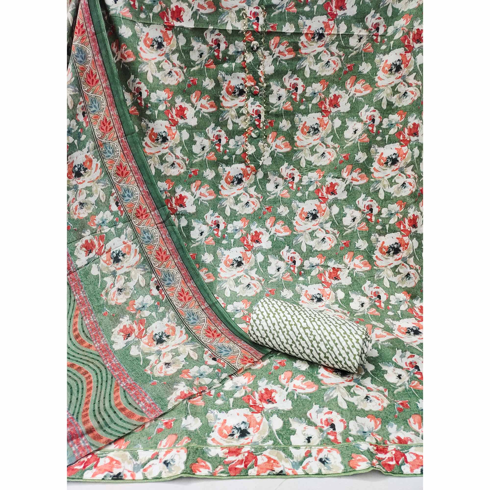 Zooara Post Green Color Cotton Function And Wedding Dress Matrials With Bottom And Dupatta