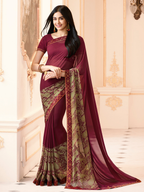 Vsaree Maroon Georette Designer Saree And Printed Work Printed Rich Pallu With Blouse For Women