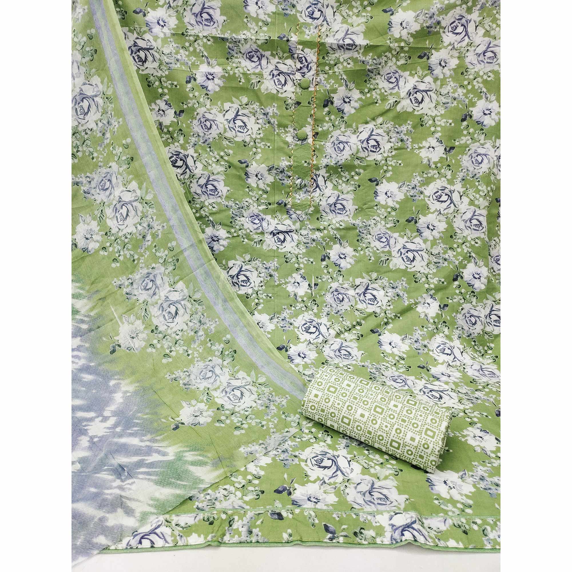 Zooara Light Green Color Cotton Function And Wedding Dress Matrials With Bottom And Dupatta