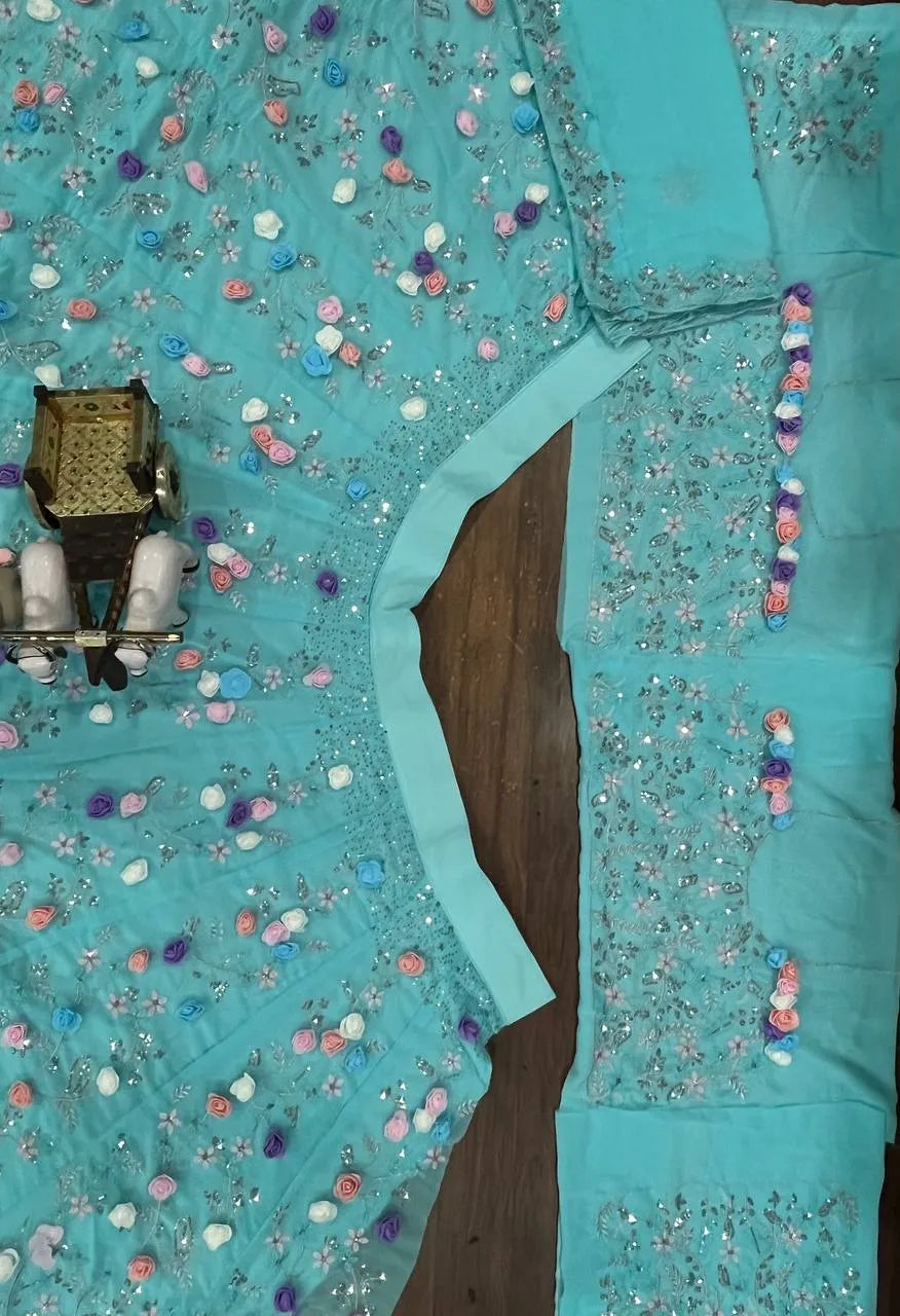 4 meter flared Fox Georgette Sequins Embroidered Work Lehenga, Exceptional Quality with Can-Can and Canvas Layers, A Perfect Fusion of Glamour and Comfort