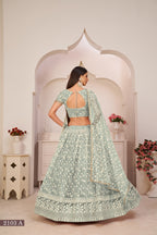WOMEN'S GREEN BUTTERFLY NET EMBROIDERED THREAD WORK PARTY WEAR LEHENGA CHOLI