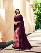 Vsaree Purple Silk And Printed Work Pallu And Border Saree With Banglory Blouse For Women