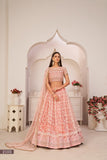 ملابس حفلات العمل النسائية ذات اللون الوردي الفاتح والمطرزة بشبكة على شكل فراشة، LEHENGA CHOLI 