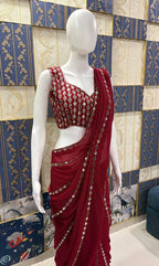 Faux Georgette Real Mirror Work Saree Embroidery Sequins Real Mirror Work