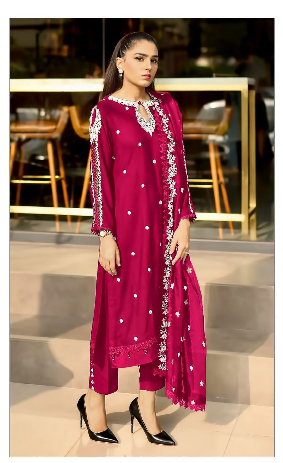 Function And Wedding Wear Pakistani Style  Emboidery Pure Georgette Semi Stitched Dress Matrials