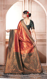 Vsaree Orange Kanchipuram Silk Saree With Designer Zari Weaving Border And Blouse