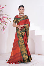 Vsaree Red Kanjivaram Silk Saree With Designer Zari Weaving Border And Blouse