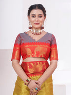 Vsaree Yellow Kanjivaram Silk Saree With Designer Zari Weaving Border And Blouse