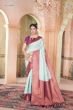 Vsaree Light Blue Kanjivaram Silk Saree With Designer Zari Weaving Border And Blouse