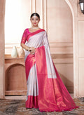 Vsaree Rani Pink Kanjivaram Silk Saree With Designer Zari Weaving Border And Blouse