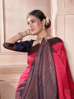 Vsaree Red Kanjivaram Silk Saree With Designer Zari Weaving Border And Blouse