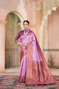 Vsaree Lavender Kanjivaram Silk Saree With Designer Zari Weaving Border And Blouse