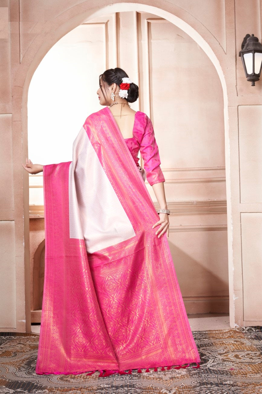 Vsaree Baby Pink Faux Kanjivaram Silk Saree With Designer Zari Weaving Border And Blouse