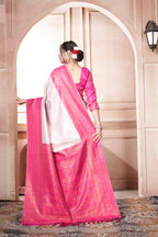 Vsaree Baby Pink Faux Kanjivaram Silk Saree With Designer Zari Weaving Border And Blouse