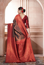Vsaree Brown Faux Kanjivaram Silk Saree With Designer Zari Weaving Border And Blouse