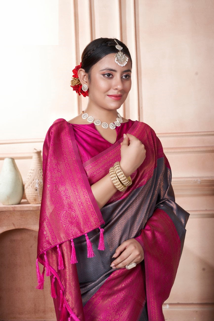 Vsaree Lavender Faux Kanjivaram Silk Saree With Designer Zari Weaving Border And Blouse