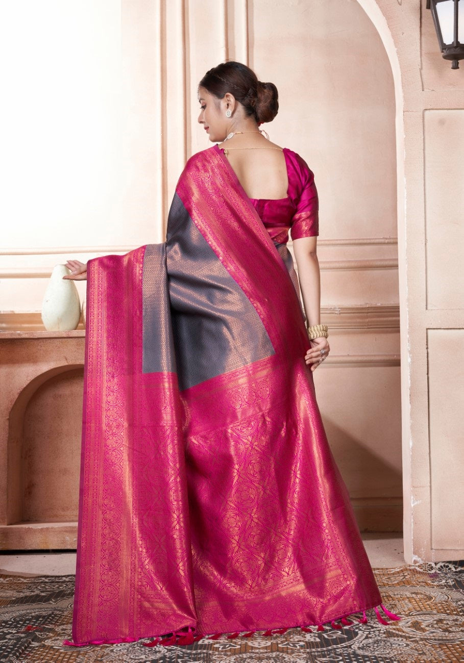 Vsaree Lavender Faux Kanjivaram Silk Saree With Designer Zari Weaving Border And Blouse