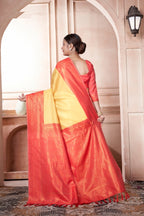 Vsaree Lemon Faux Kanjivaram Silk Saree With Designer Zari Weaving Border And Blouse