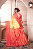 Vsaree Lemon Faux Kanjivaram Silk Saree With Designer Zari Weaving Border And Blouse