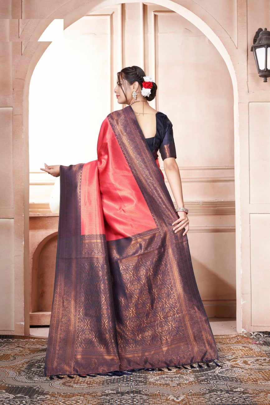 Vsaree Light Blue Faux Kanjivaram Silk Saree With Designer Zari Weaving Border And Blouse