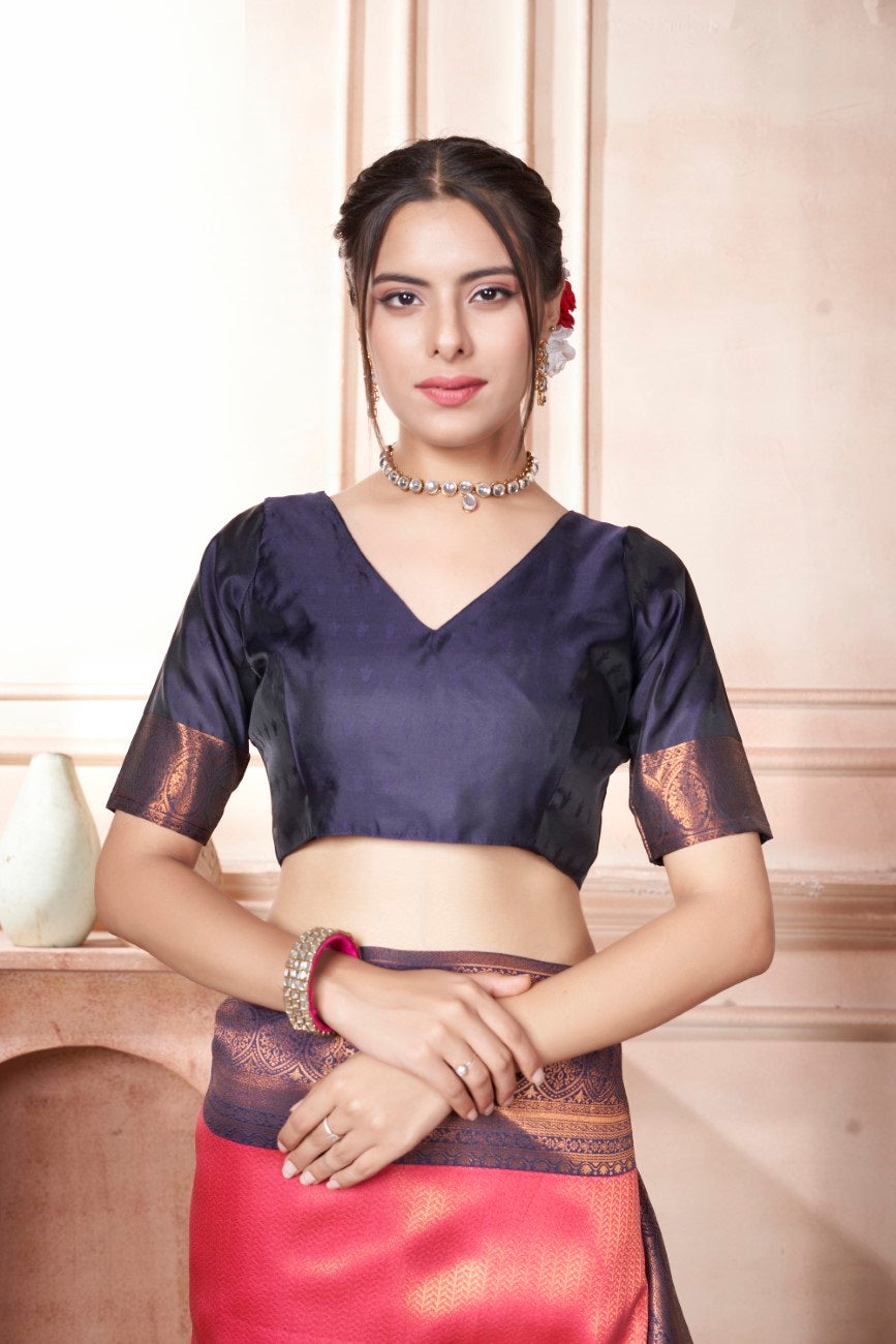 Vsaree Light Blue Faux Kanjivaram Silk Saree With Designer Zari Weaving Border And Blouse