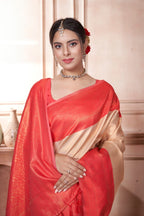 Vsaree Orange Faux Kanjivaram Silk Saree With Designer Zari Weaving Border And Blouse