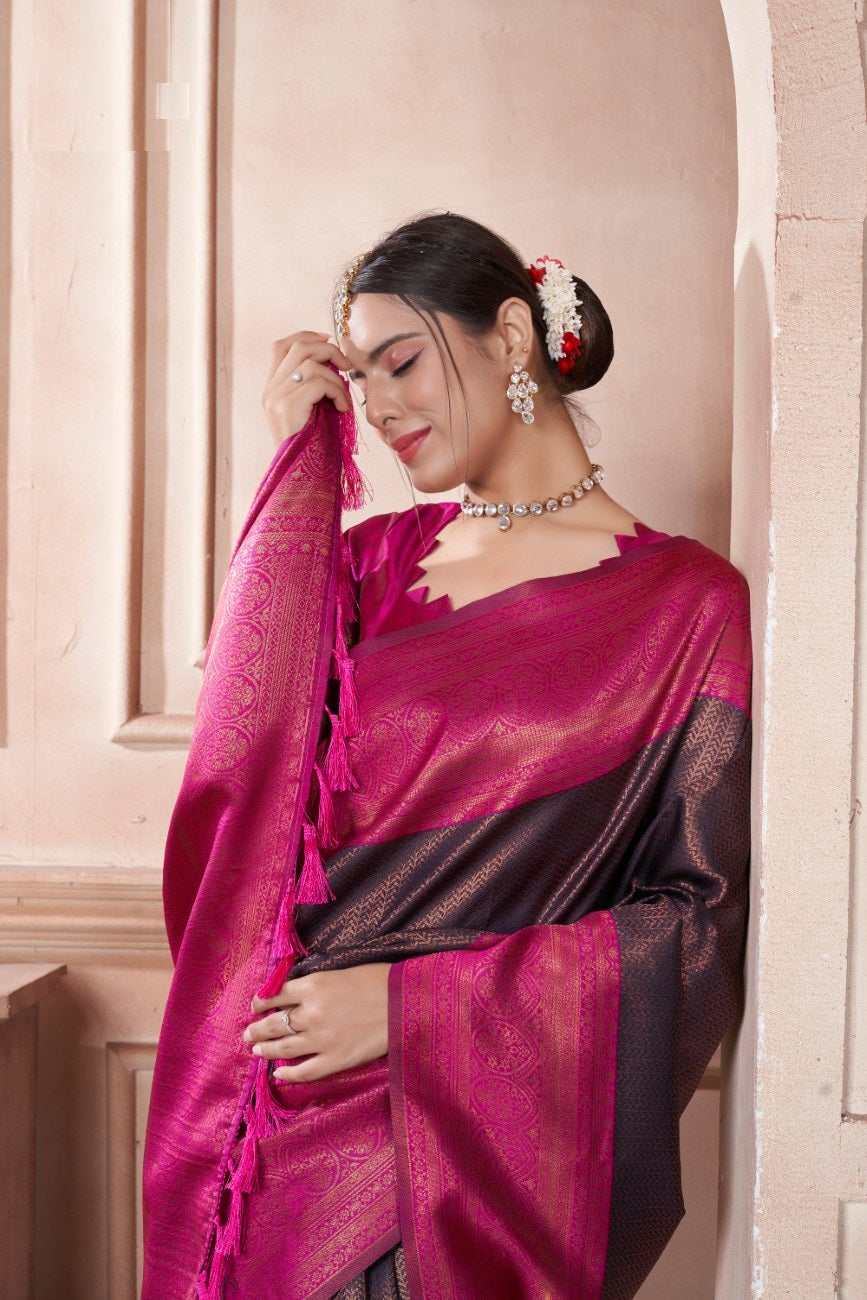 Vsaree Pink Faux Kanjivaram Silk Saree With Designer Zari Weaving Border And Blouse