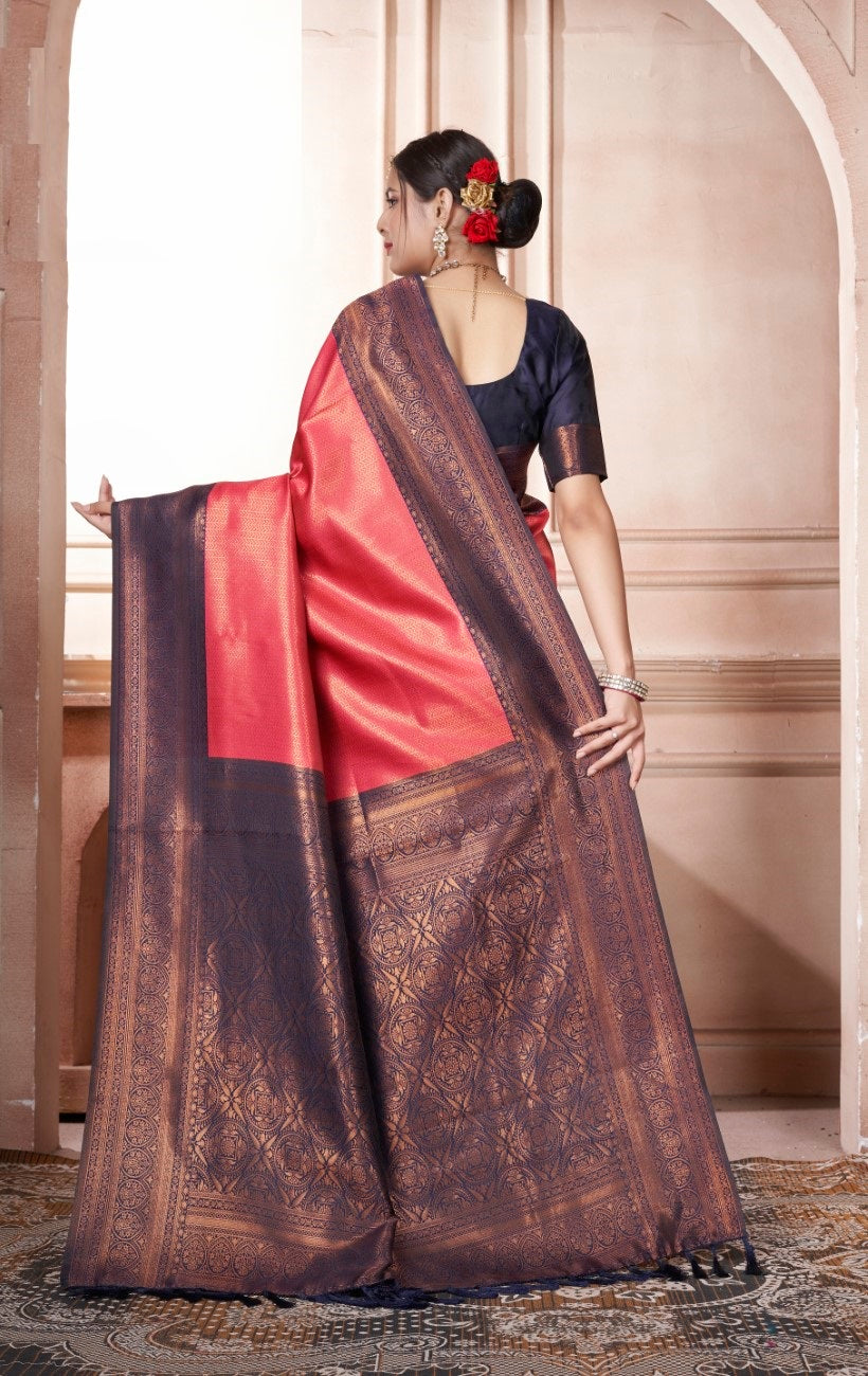 Vsaree Wine Faux Kanjivaram Silk Saree With Designer Zari Weaving Border And Blouse