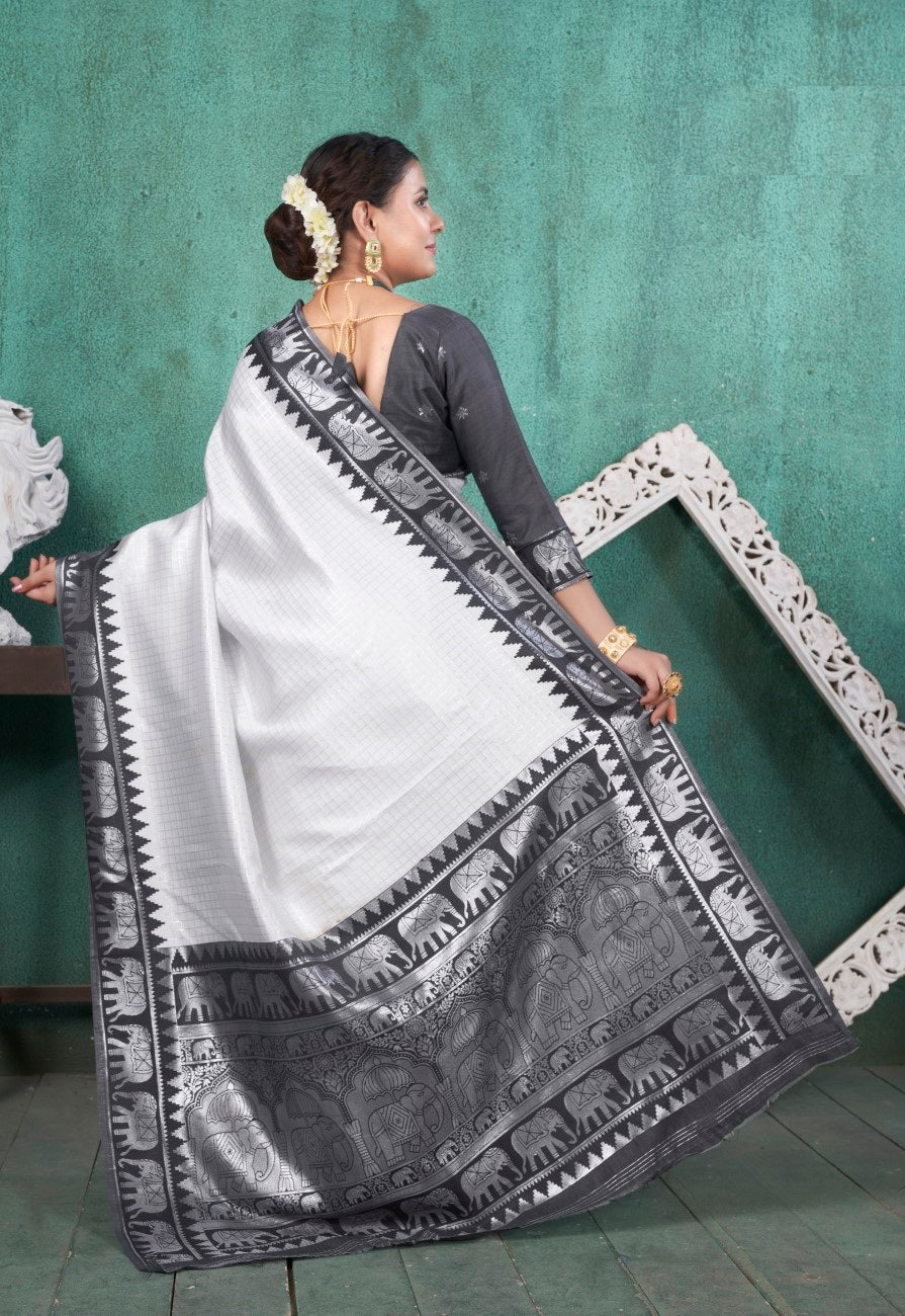 Vsaree Black Faux Kanjivaram Silk Saree With Designer Zari Weaving Border And Blouse