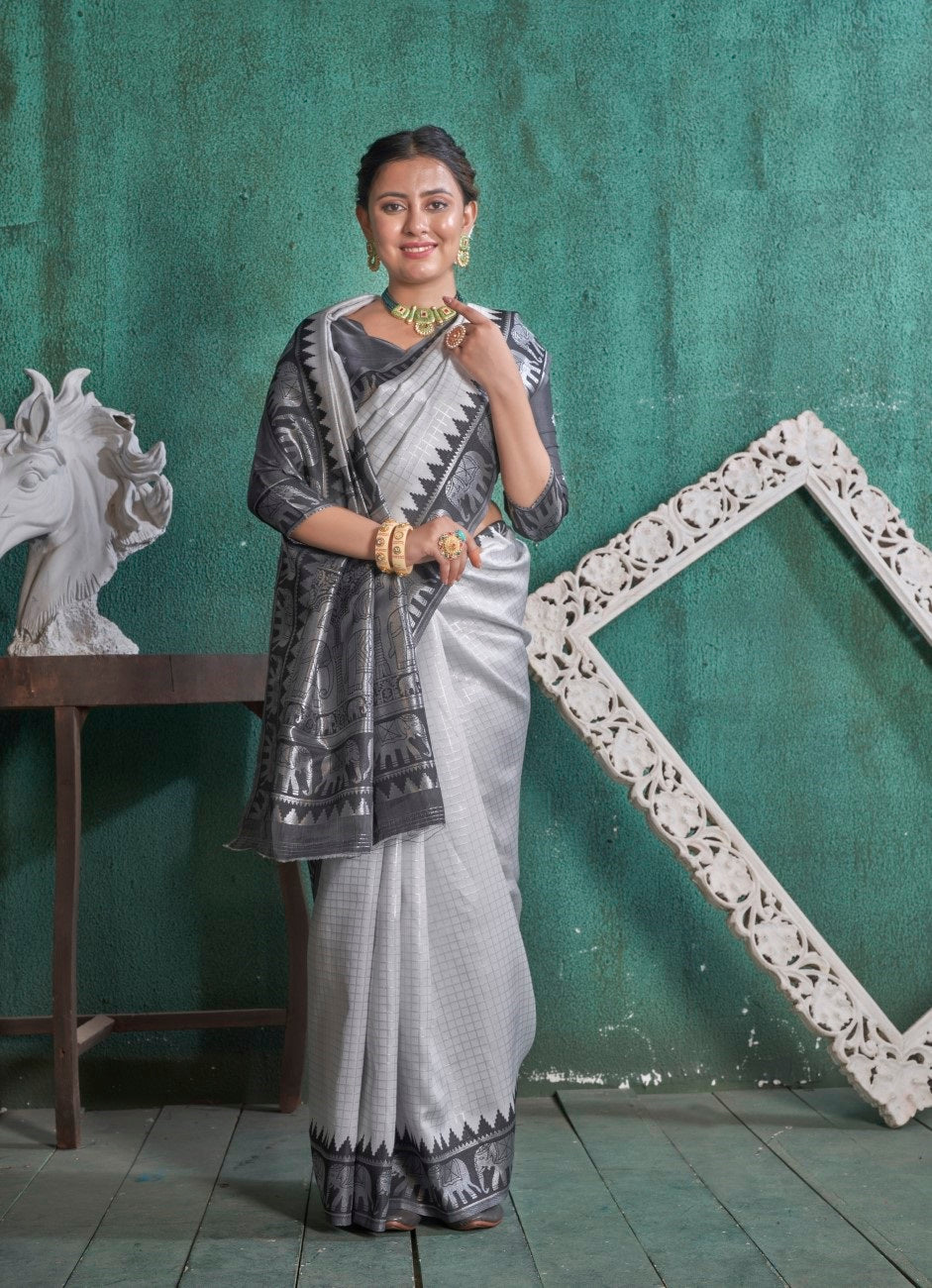 Vsaree Black Faux Kanjivaram Silk Saree With Designer Zari Weaving Border And Blouse